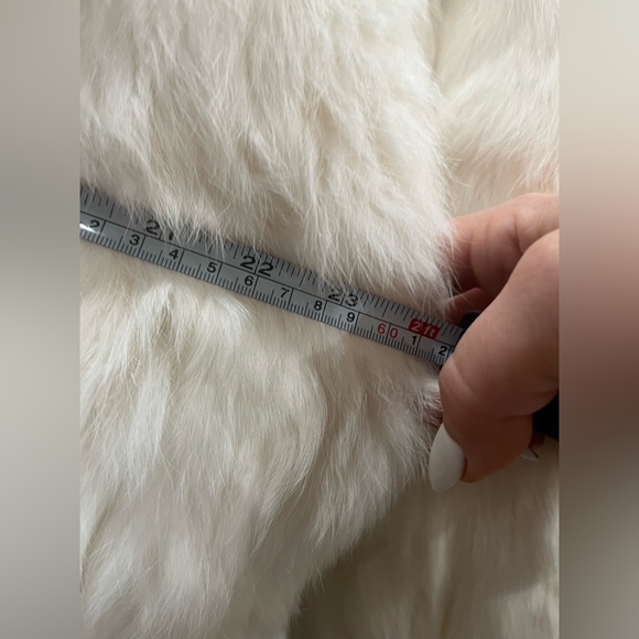 Phase Two White Rabbit Fur Jacket Leather Trim  Size Medium Womens Winter Coat - Picture 11 of 14